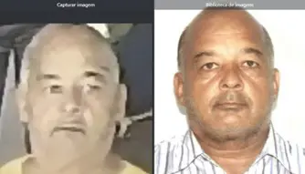 Duas fotos de um homem (Albérico Souza Santos de 57 anos), identificado e preso pelo sistema se segurança, que utiliza câmeras de segurança com inteligência artificial.