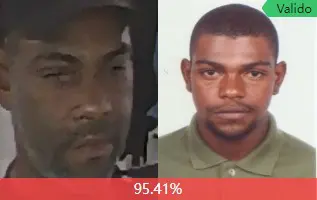 Duas fotos de um homem (Gezandro Mota de Ramos, 38 anos), identificado e preso pelo sistema se segurança, que utiliza câmeras de segurança com inteligência artificial.