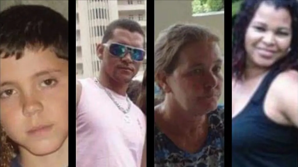 Imagem de quatro pessoas que morreram em um acidente causado por um caminhoneiro embriago. Da esquerda para a direita: Guilherme Henrique, Carlos Henrique, Alverina Guariz e Eldinéa da Silva.