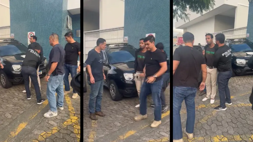 Vídeo: suspeito de tentar matar comerciante concorrente é preso pela DHPP Serra Jackson foi preso por equipes da DHPP Serra em frente à Delegacia Regional da Serra, no momento em que concedia entrevista ao repórter Caio Dias.