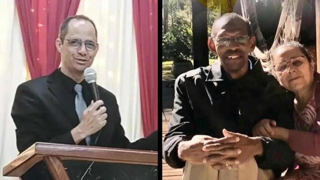 Pastor processa colega e fiéis por supostos crimes e fraude em estatuto da igreja na Serra À esquerda, o pastor Elielton Radis de Oliveira; à direita, o pastor Altamir Firmino de Mattos e sua esposa.