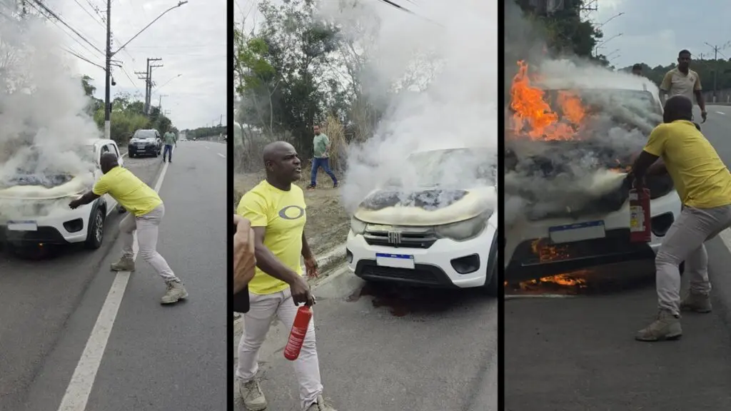 Vereador tenta apagar carro em chamas na ES-010 em Manguinhos