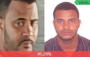 duas imagens de um homem sendo comparado com a imagem dele no mandado de prisão, com 95,28% dê precisão.