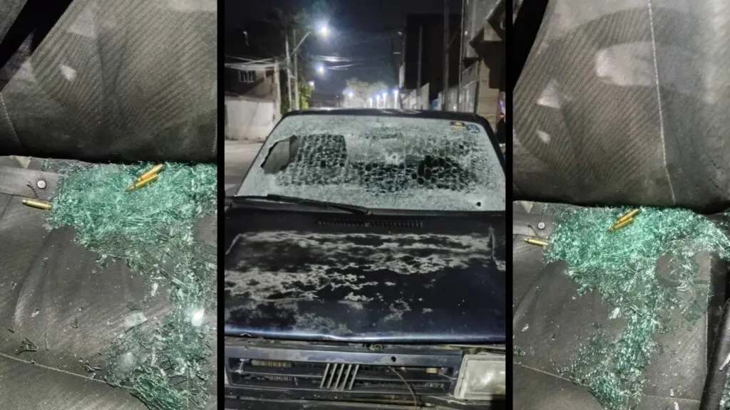 Cápsulas de munição de fuzil no interior de veículo metralhado de tiroteio em Carapebus, na Serra