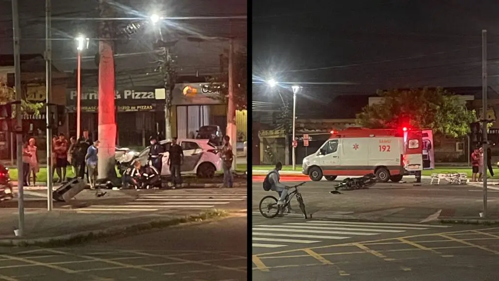 Acidente na Serra deixa feridos e derruba semáforo