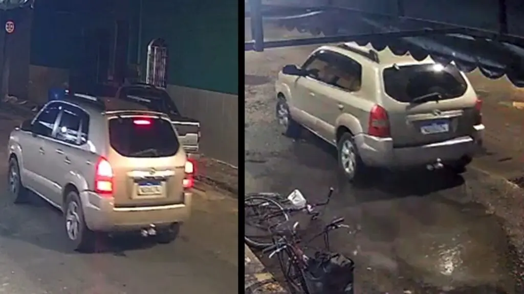 Hyundai Tucson prata apreendido pela PM em Cariacica após ser identificado como o veículo usado em dois ataques a tiros na Serra; placa era clonada.