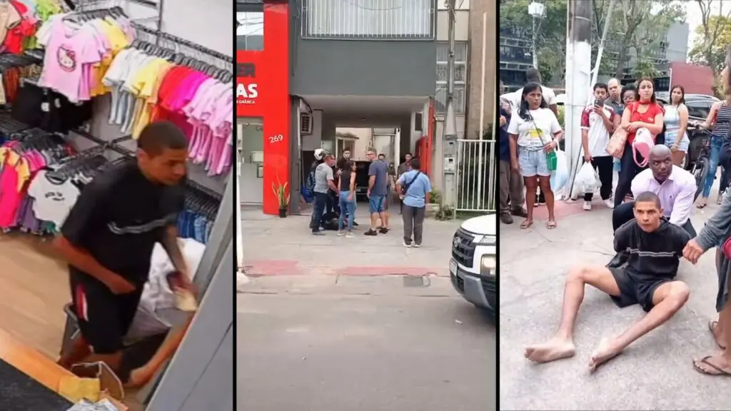 Suspeito imobilizado por populares na Avenida Getúlio Vargas após roubo em loja infantil na Rua Princesa Isabel, em Serra‑sede.