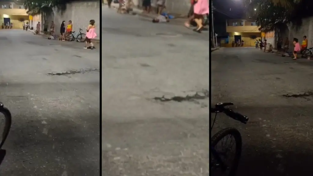 Moradores observam após agressão em via pública no bairro Cidade Pomar, na Serra