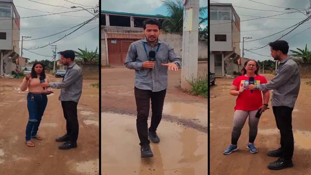 Ruas com lama e buracos; moradores circulam entre poças no bairro Porto Dourado, na Serra