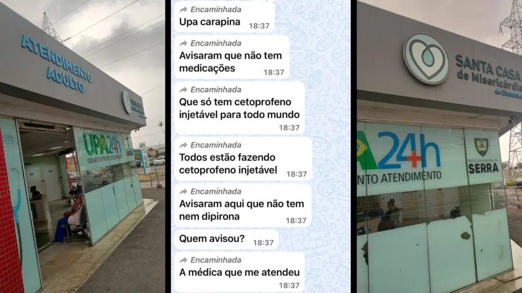 Fachada da UPA de Carapina durante apuração de falta de medicamentos por meio de relatos de pacientes