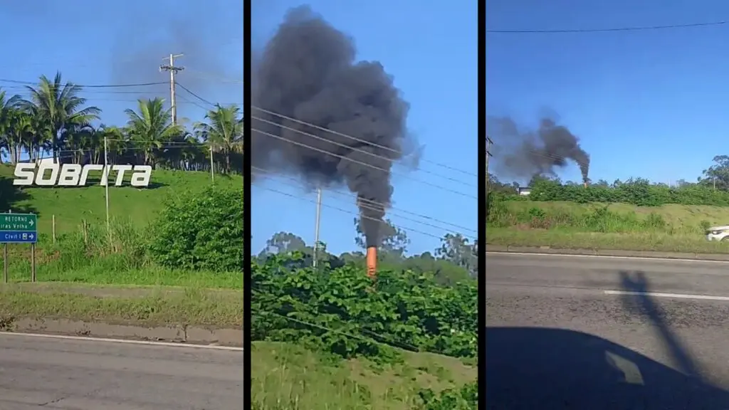 Vídeo: morador chama atenção para emissão de fumaça preta em empresa da Serra Vídeo: morador denuncia grande emissão de fumaça escura em área industrial da Serra