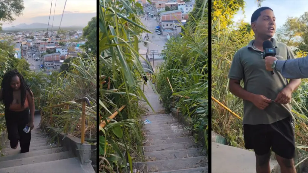 Moradores mostram escadaria com mato alto e rua sem calçamento e entre os bairros Jardim Carapina e Boa Vista II. (Créditos: SN)