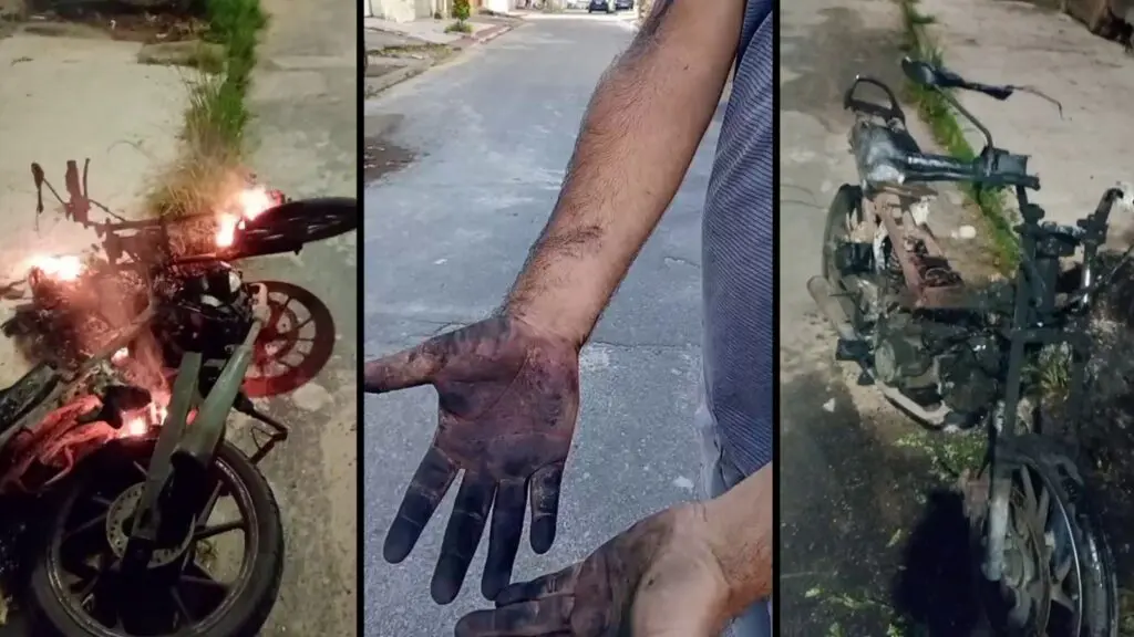 Moto acaba carbonizada após tentativa de furto na Serra Moto é incendiada por criminosos durante tentativa de furto na Serra