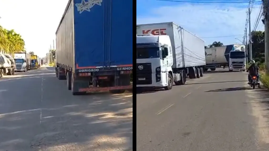 Vídeo: ciclista cobra fiscalização de veículos pesados estacionados em via da Serra Caminhões ocupam espaço da rua e moradores cobram fiscalização da Prefeitura da Serra