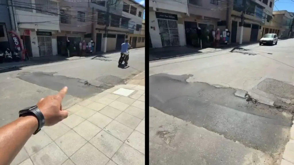 Vídeo: ‘quebra-mola invertido’ chama atenção e causa revolta em Serra-sede Buraco após obra da CESAN gera risco no Centro da Serra e moradores cobram solução