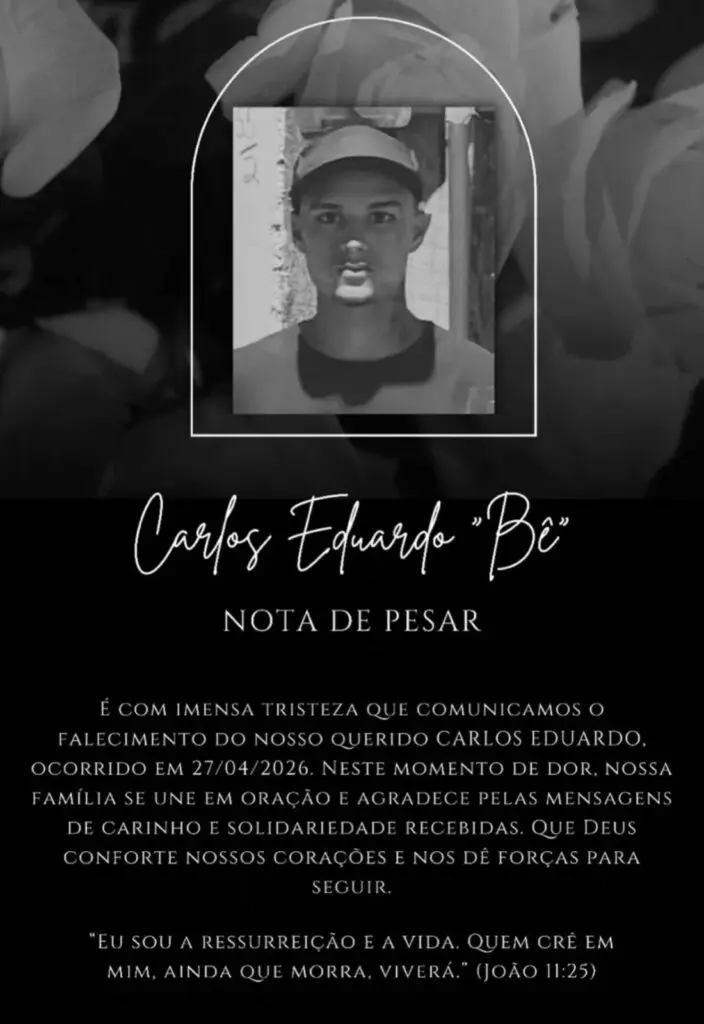 Imagem de uma nota de falecimento de um jovem que morreu durante confronto com a Polícia Militar.