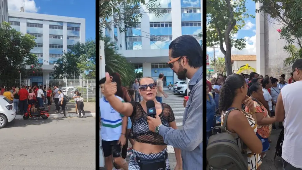 Trabalhadores da limpeza e portaria cobram pagamentos em frente à Prefeitura.