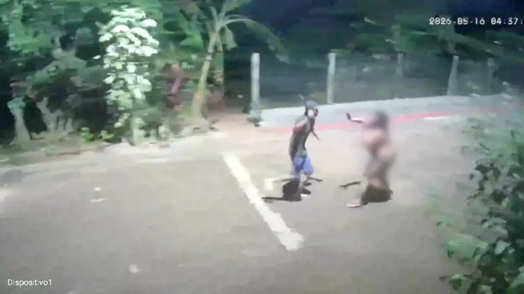 Mãe e filha são assassinadas a golpes de facão por vizinho na Serra Câmera de segurança registra desespero de vítima sendo perseguida por homem com facão, no bairro Residencial Centro da Serra.