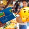 Arte com emoji com a mão no queixo e um sinal de interrogação do lado do cartão alimentação "Serra Nutri Férias" e ao fundo uma imagem de uma feira desfocada
