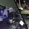 Várias imagens mostrando a moto e viatura da PM no bairro Jardim Tropical