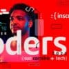 Arte de divulgação do Programa Santander Coders, Uma arte com a sombra de um jovem com o fundo todo monocromático em vermelho com as descrições em branco