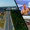 Arte com 3 imagens, na primeira à vista aérea do viaduto, na segunda imagem o Governador Renato Casagrande discursando, e na terceira imagem o governador Casagrande ao lado de uma obra.