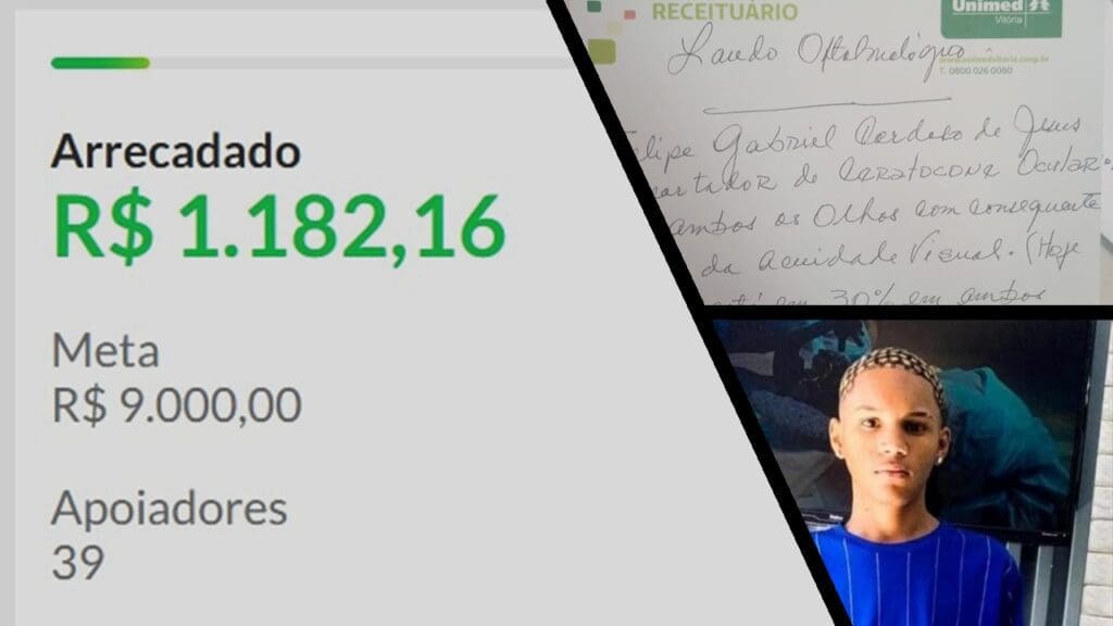 Montagem do jovem Felipe Gabriel ao lado do laudo médico