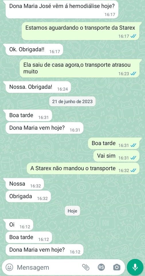 Print da conversa de Giovana com a clínica