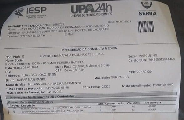 Atestado médico da UPA de Castelândia
