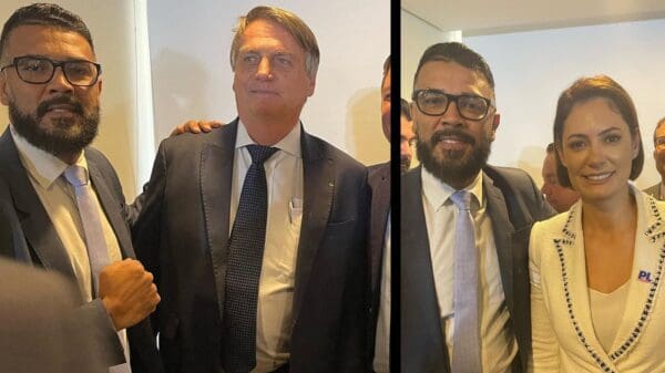 Pastor Dinho Souza ao lado de Jair Bolsonaro e Michele Bolsonaro