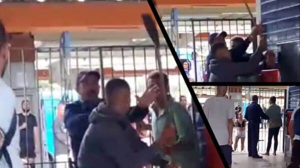 Homem sendo agredido por um jovem que utilizou uma vassoura como arma Terminal de Carapina