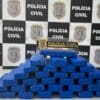 Polícia Civil prende 30 kg de maconha sobre uma mesa empilhados.