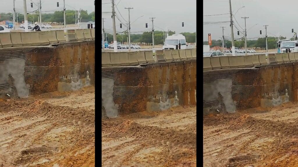 Vídeo: Obra da Rotatória do Ó "derrete" após chuvas e assusta motorista na Serra