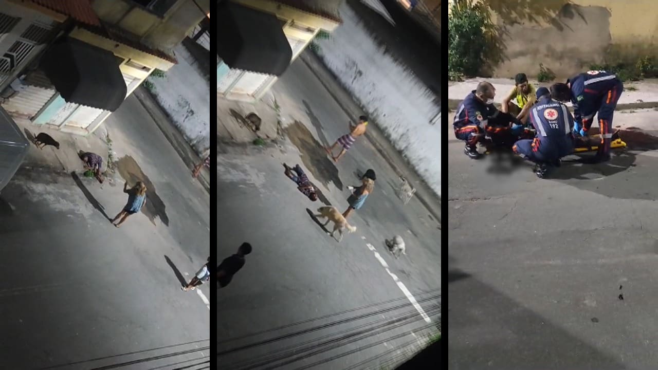 Vídeo: mulher tenta matar marido no meio da rua na base da pedrada na Serra