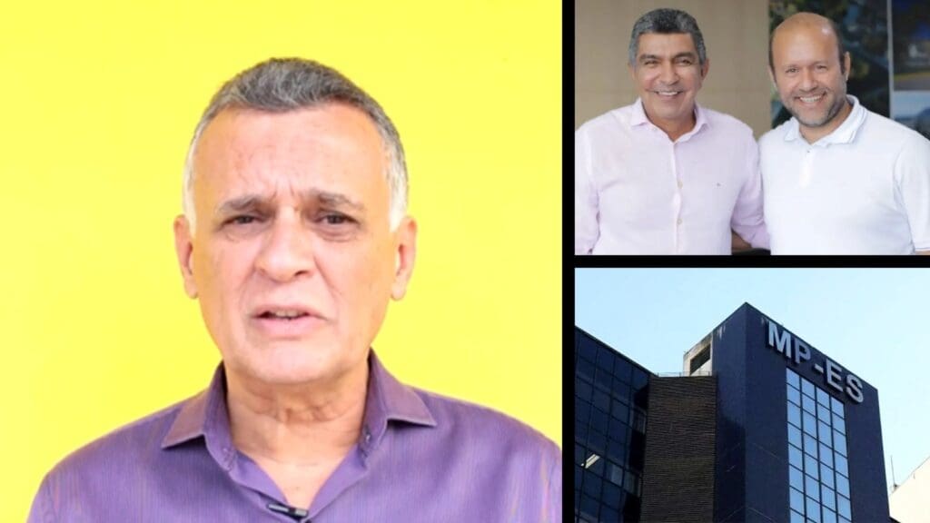 Mosaico de imagens com Audifax Barcelos, Sergio Vidigal e prédio do MPES