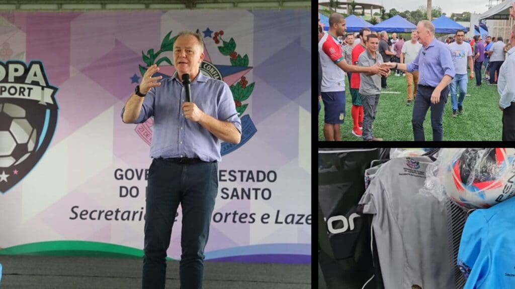 Renato Casagrande entregando materiais da Copa SESPORT