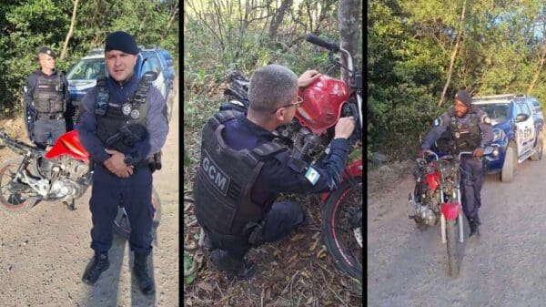 Guarda da Serra recupera moto furtada em area de mata na Serra.