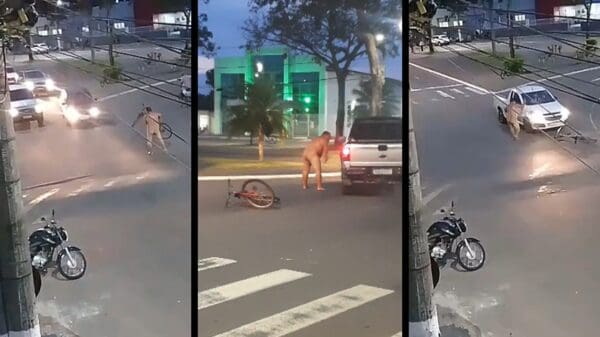 Vídeo: Homem pelado de bicicleta toca o terror nas ruas de Serra Dourada