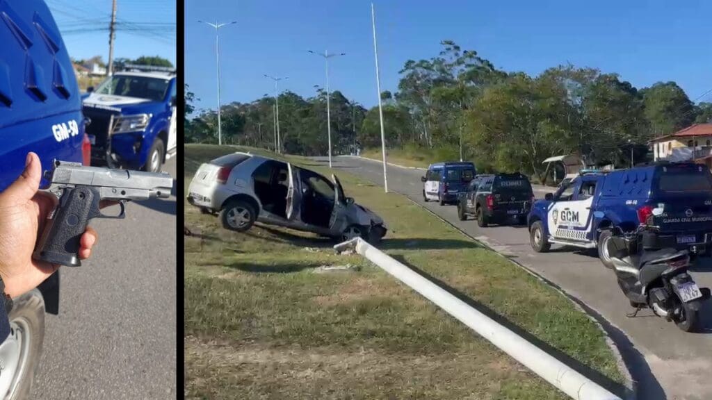 Arrochada da Guarda da Serra a quadrilha termina com veículo batido e 5 detidos na Serra.