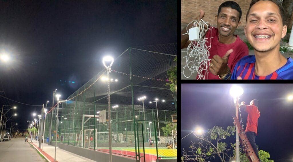 Moradores de Planalto Serrano se juntam para fazer decoração de Natal em praça do bairro