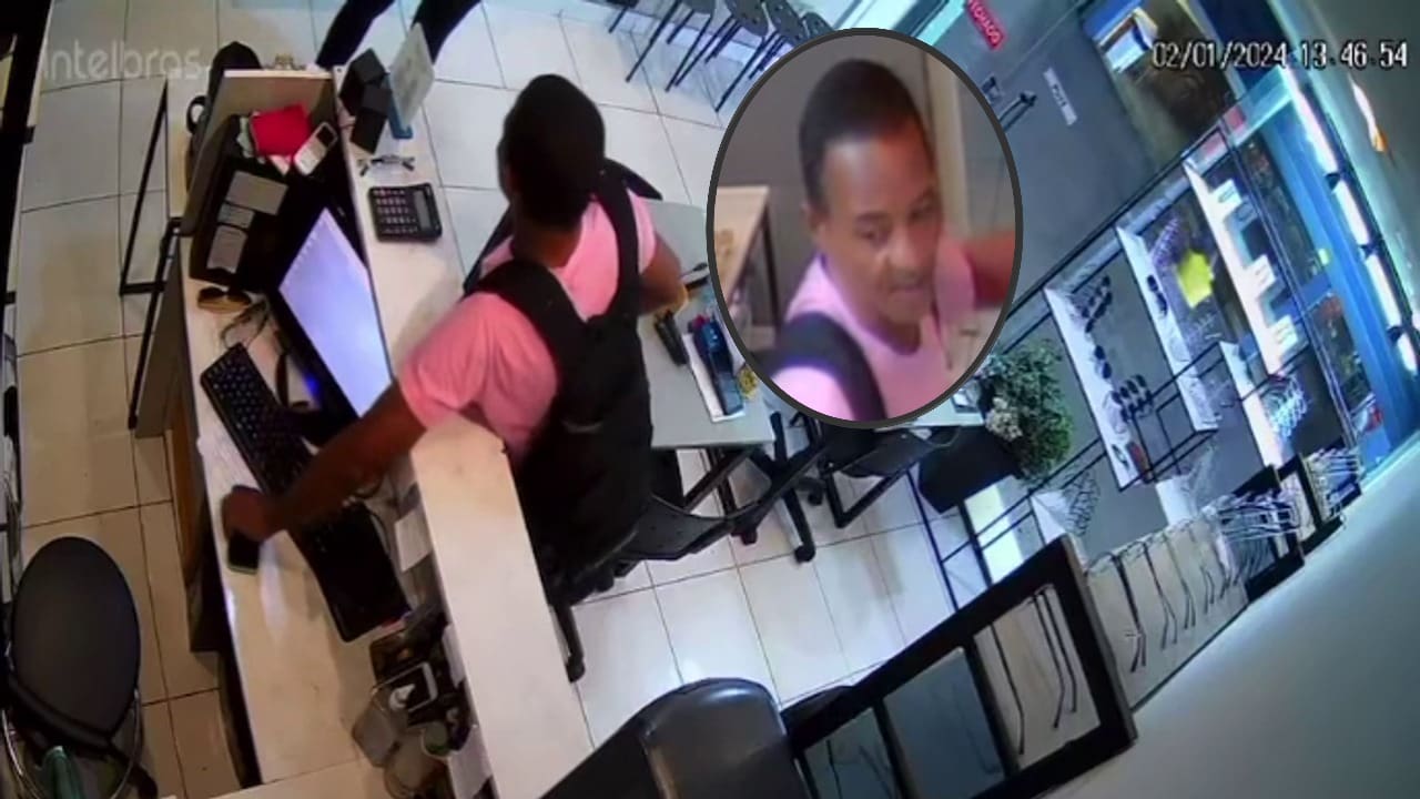 Vídeo: Homem se passa por cliente e furta celular de atendente em ótica da Serra.