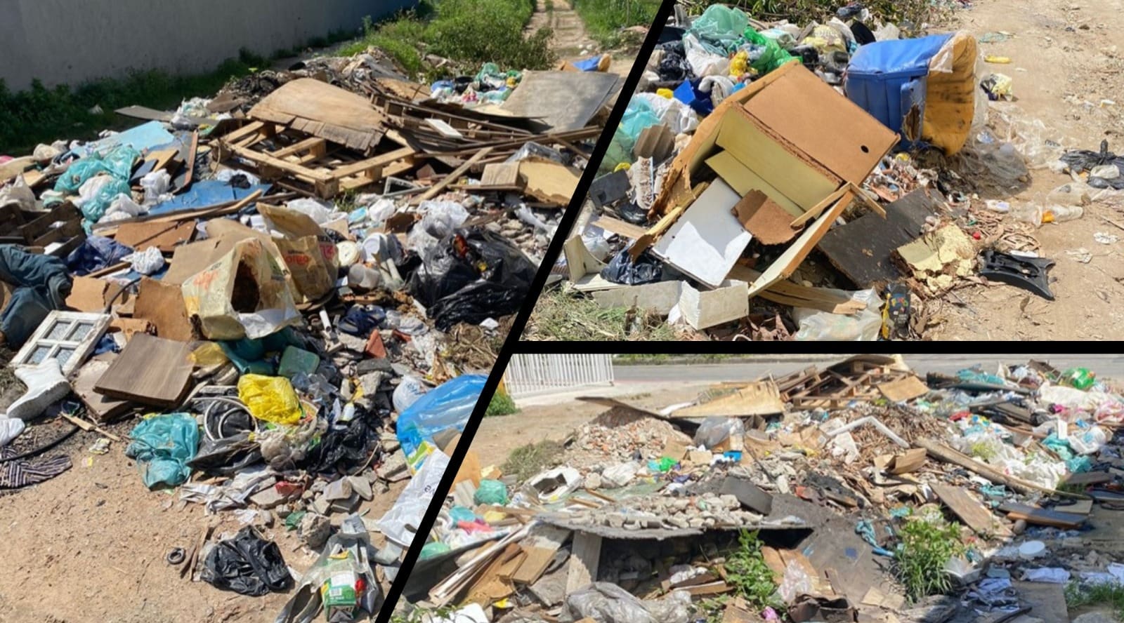 Imagens do entulho e lixo acumulado na rua Araponga em Novo Horizonte