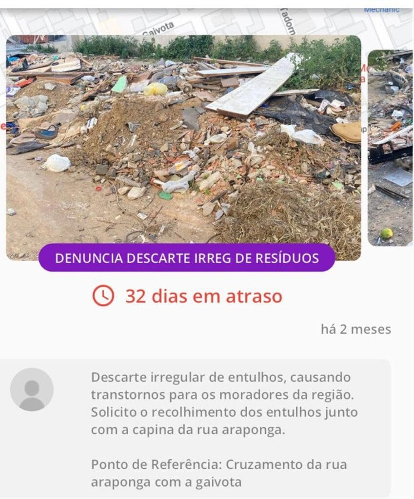 Print da denúncia feita no APP COLAB da Prefeitura da Serra 