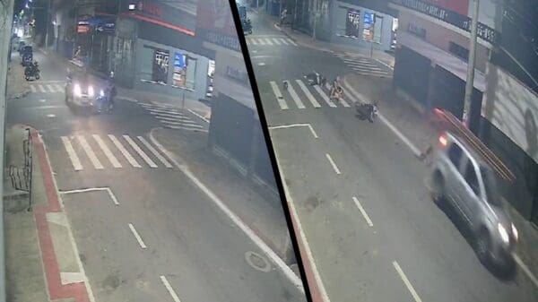 Carro e moto se chocam em cruzamento na Serra.