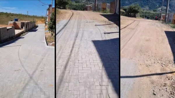 Imagens das ruas com asfalto e sem asfalto no bairro Palmeiras