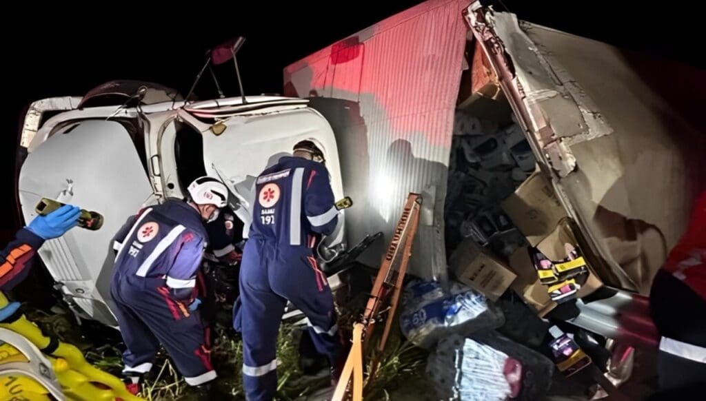 Acidente no Contorno do Mestre Álvaro entre caminhão e boi termina em morte na Serra.