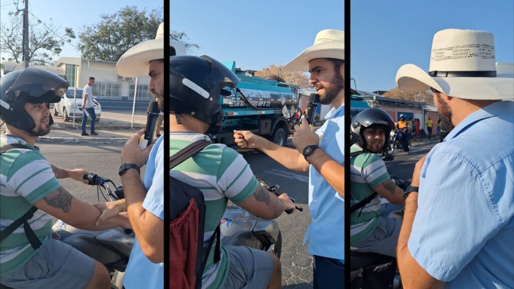 Pablo Muribeca, candidato a prefeito da Serra, explicando sua proposta para um motoboy.