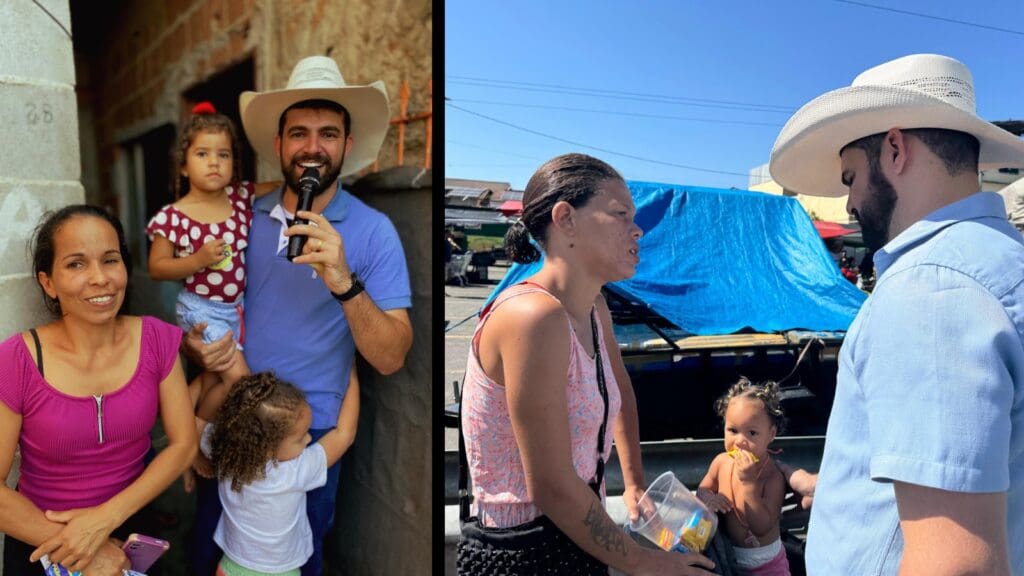 Pablo Muribeca, candidato a prefeito da Serra conversando com mães