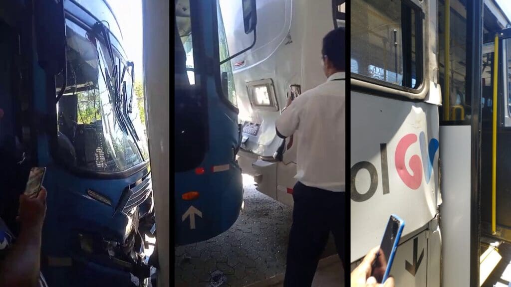 Acidente envolvendo 3 ônibus dentro de terminal termina com 5 passageiros feridos na Serra