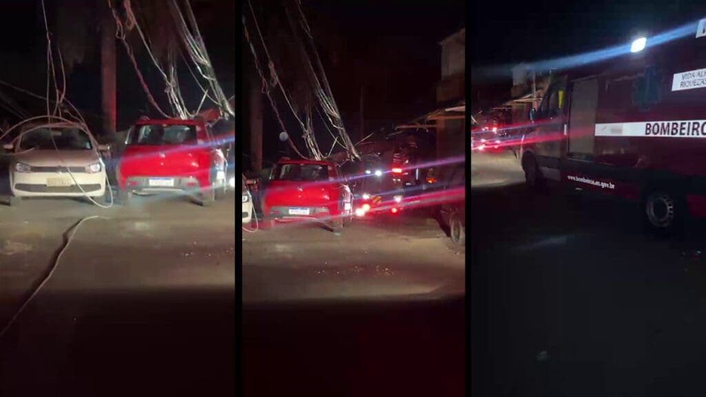 Caminhão de lixo derruba postes e deixa motoristas presos dentro dos carros na Serra Caminhão de coleta derruba postes e deixa moradores sem energia na Serra